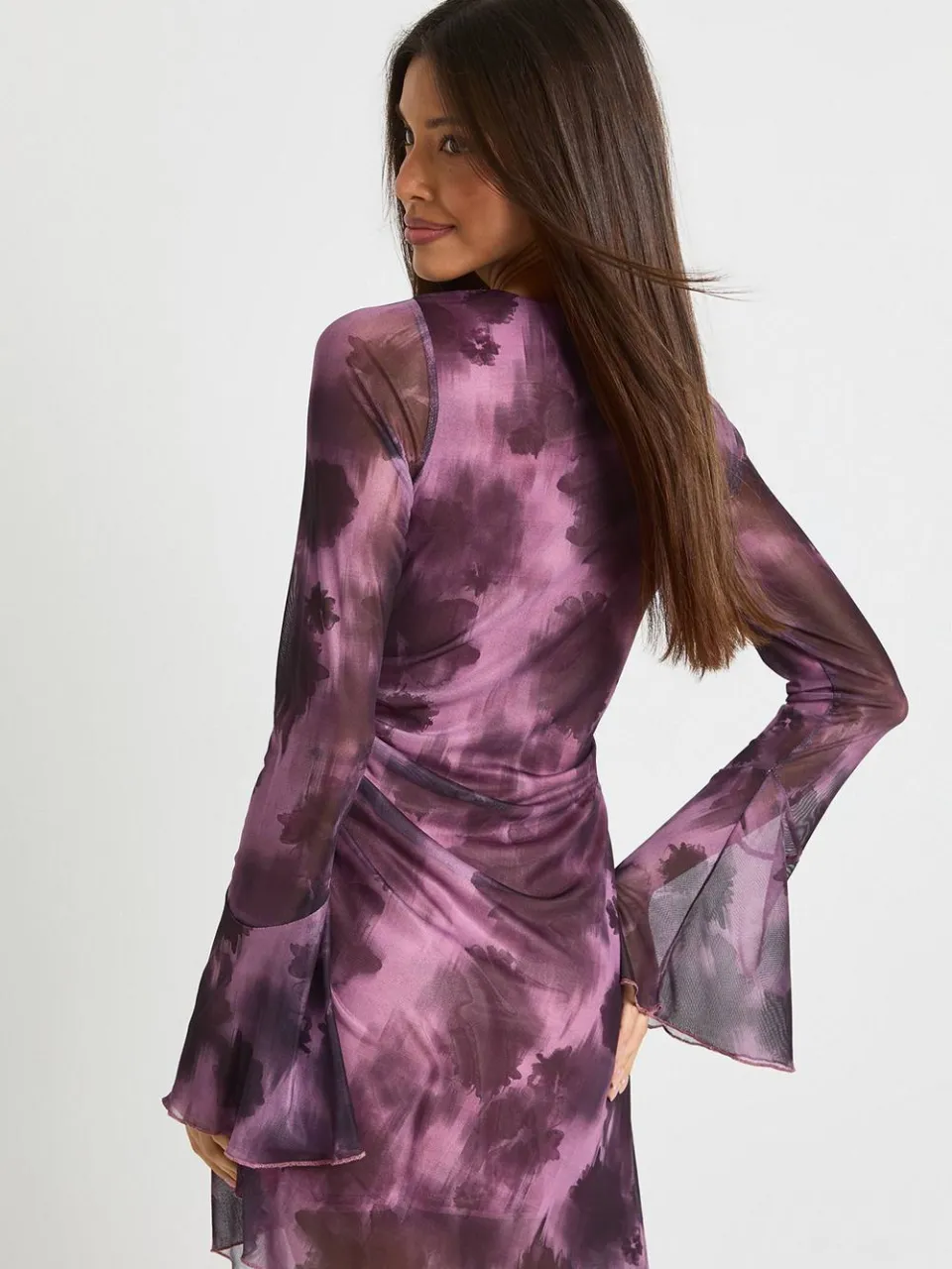 boohoo Dames Wazig Bloemen Mesh A-Lijn Mini Jurk mauve, foto 3
