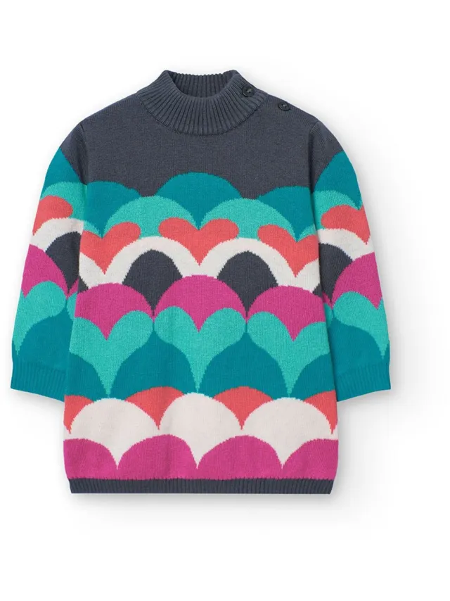 boboli Knitwear Hearts Lang Mouw Jurk Veelkleurig 24 Months Meisje Lake