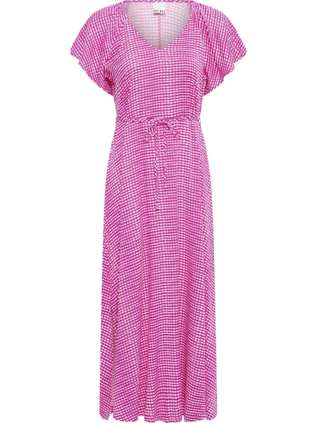 Ichi IHAYA DR4 - Dames - Maxi jurken PINK/WHITE GRAPHIC SCALLOP