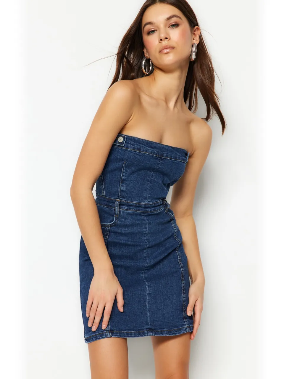 Turkishsouq Unifarben Mini Mouwloze Elegante Getailleerde Jurken voor Dames blauw, foto 2