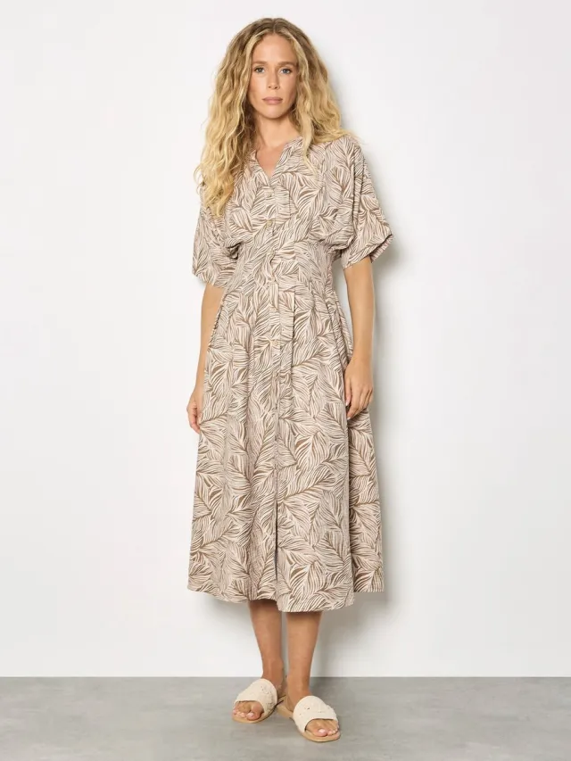 Apricot Midi-jurk met bladprint Steen