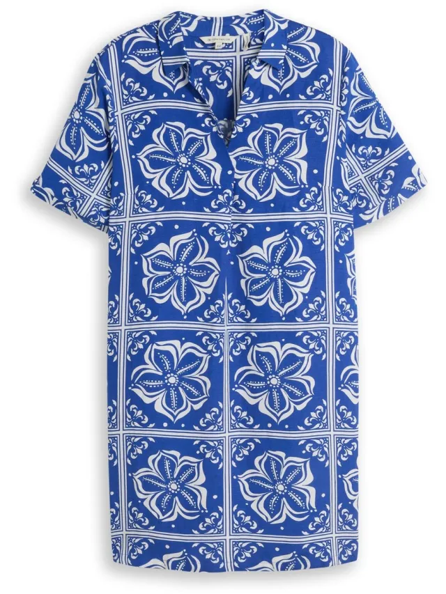 Tom Tailor Plus Size - Jurk met linnen - blue flower tile design