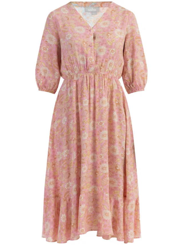 Usha midi-jurk Dames Roze Veelkleurig, foto 2