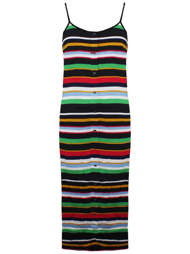 Vans Off The Wall Mouwloze Gestreepte Multicoloured Midi Dress VN0005HW448 Veelkleurig