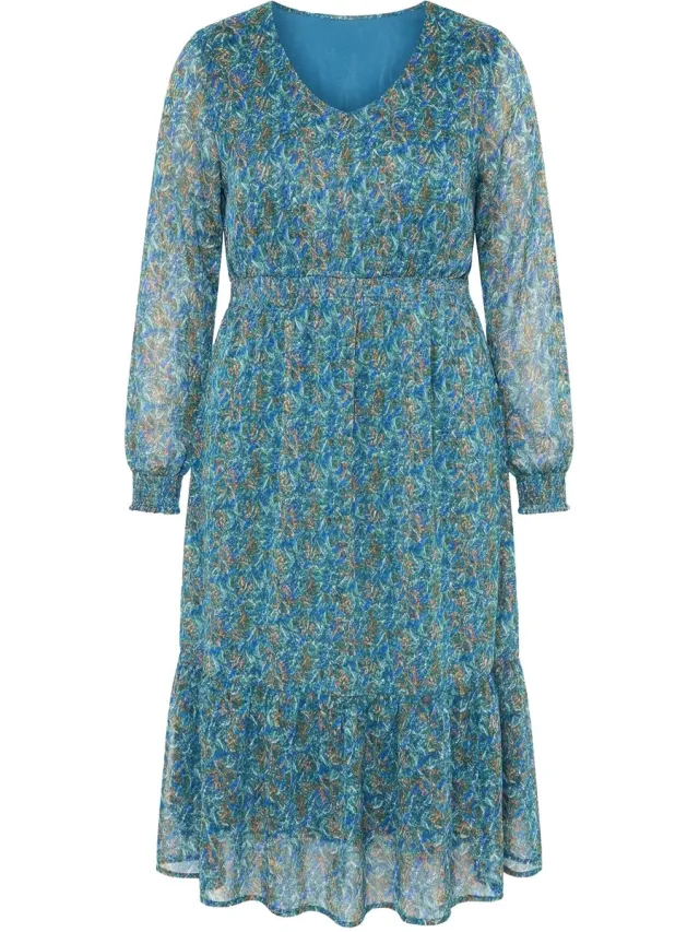 Studio Untold Dames - Maxi-jurk A-lijn print met glitterdraden zoomvolant - Matgroen - Maat 50+