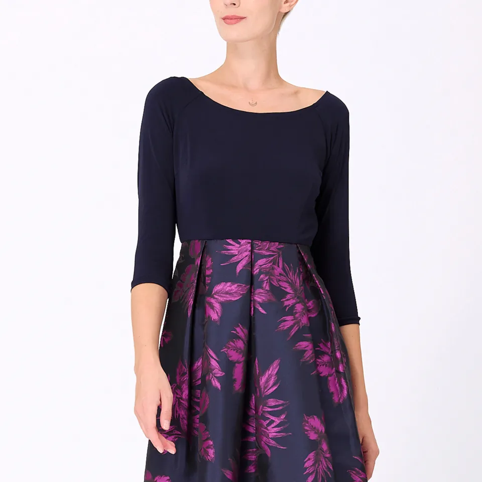 Smart & Joy Bi-materiële kleding met bloemenbrokaat blauw, foto 2
