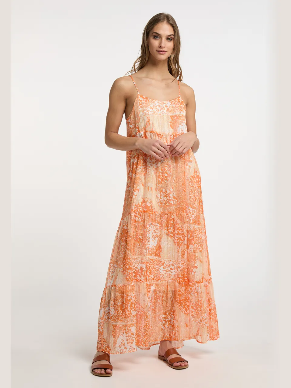 IZIA Maxi jurk Dames Oranje Wit