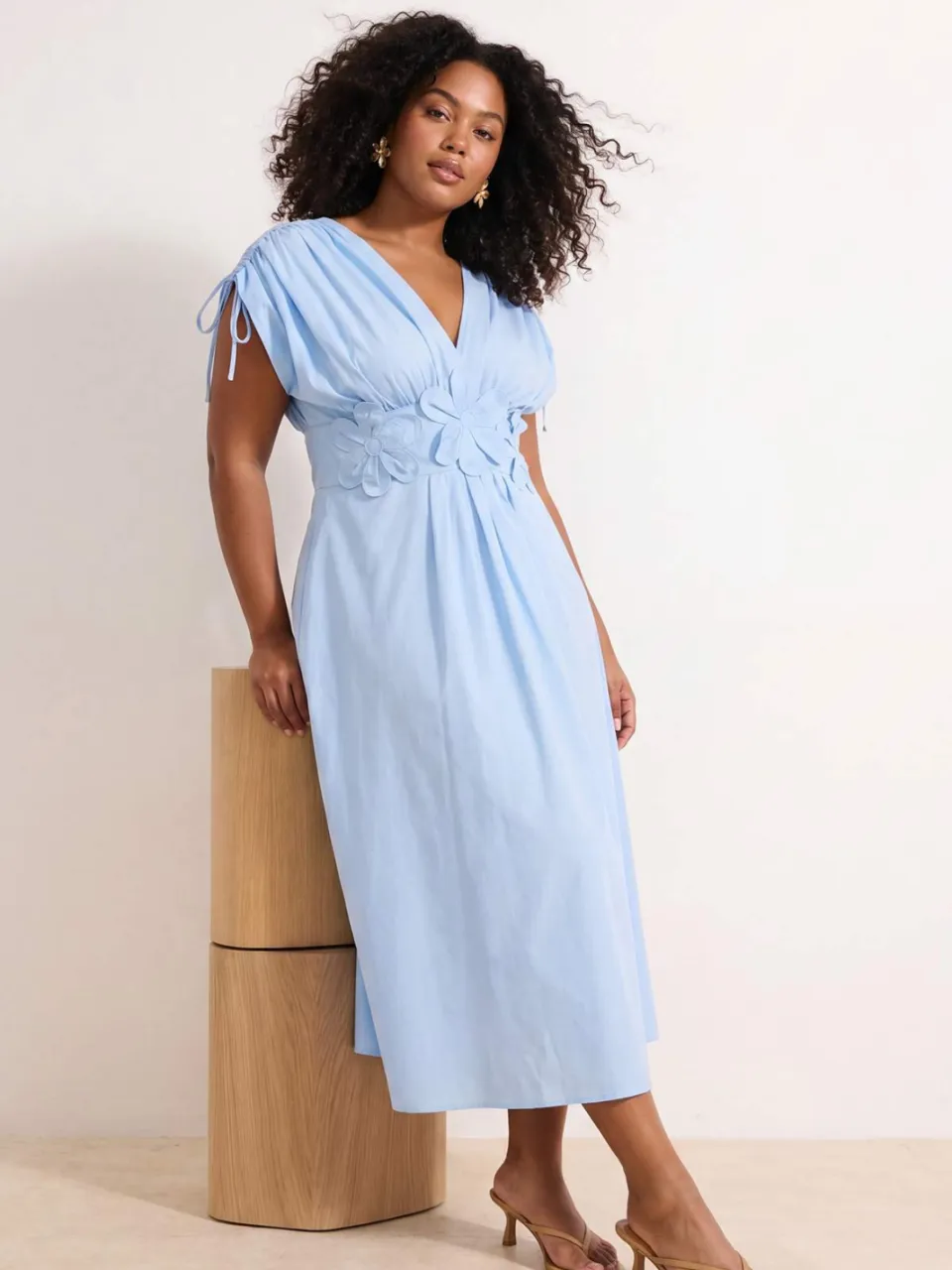 Trendyol Curve Dames Blauw Effen Midi Kort Casual Skater Grote maten Jurk, foto 2