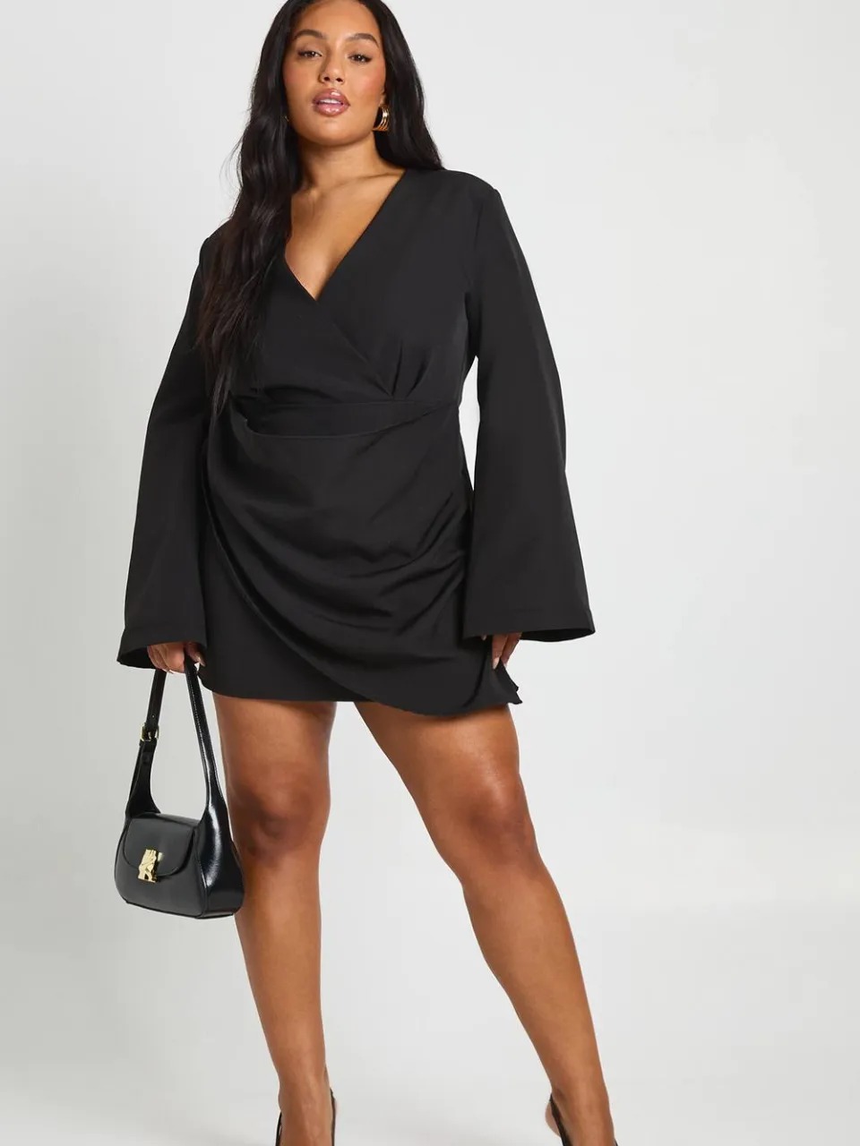 boohoo Dames Plus wrap-front blazerjurk zwart, foto 4