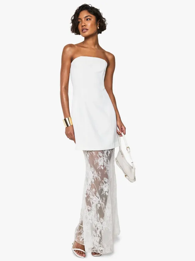 boohoo Dames Lange 2-in-1 Kanten Fit and Flare Maxi-jurk Wit