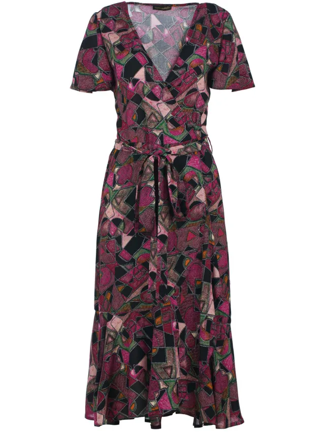 Conquista Geometrische allure viscose midi-jurk Rood