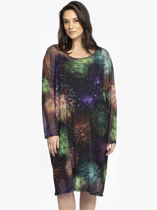 Yoek jurk met all over print zwart
