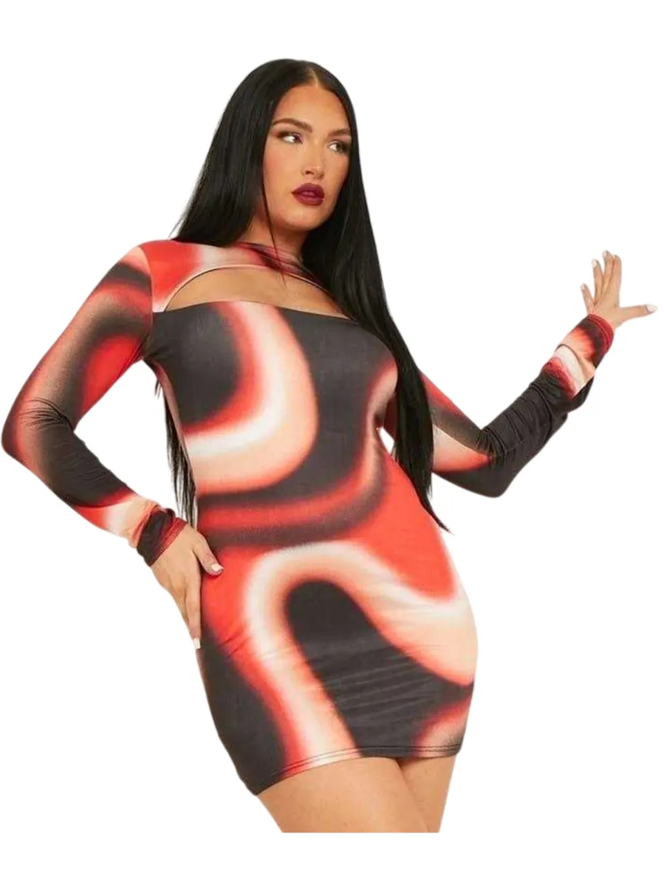 Missyempire Missy Empire Mini-jurk met uitsnijdingen voor dames (Rood/Multikleurig), foto 2