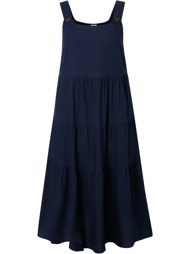 Ulla Popken Dames - Midi-jurken - Marine - Maat 50+