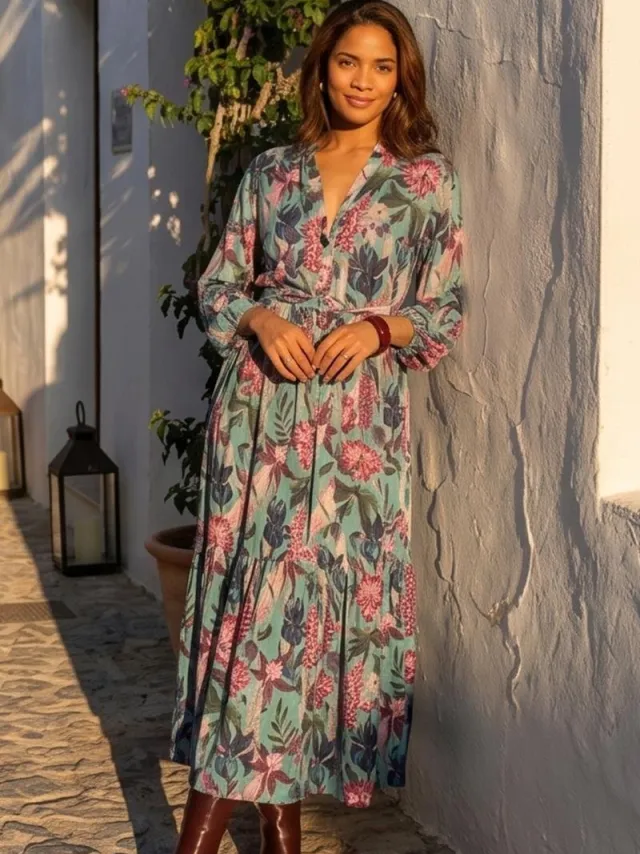 Didi Dames Dress Melody Green Auburn print Groen
