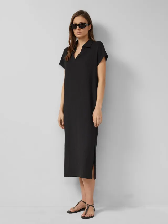 S.Oliver female - Gestructureerde jersey jurk met splitten zwart