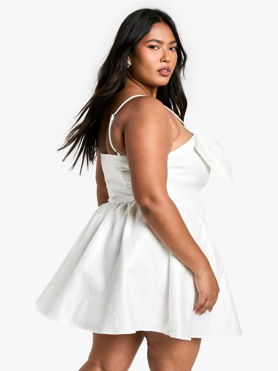 boohoo Dames Plus jurk met bandjes en strikdetail in skaterstijl wit, foto 2