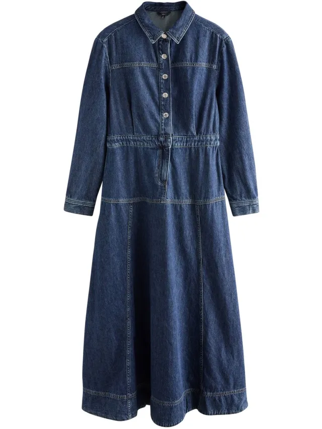 Next Dames - Denim midi-overhemdjurk met lange mouwen - Blauw Dark Blue