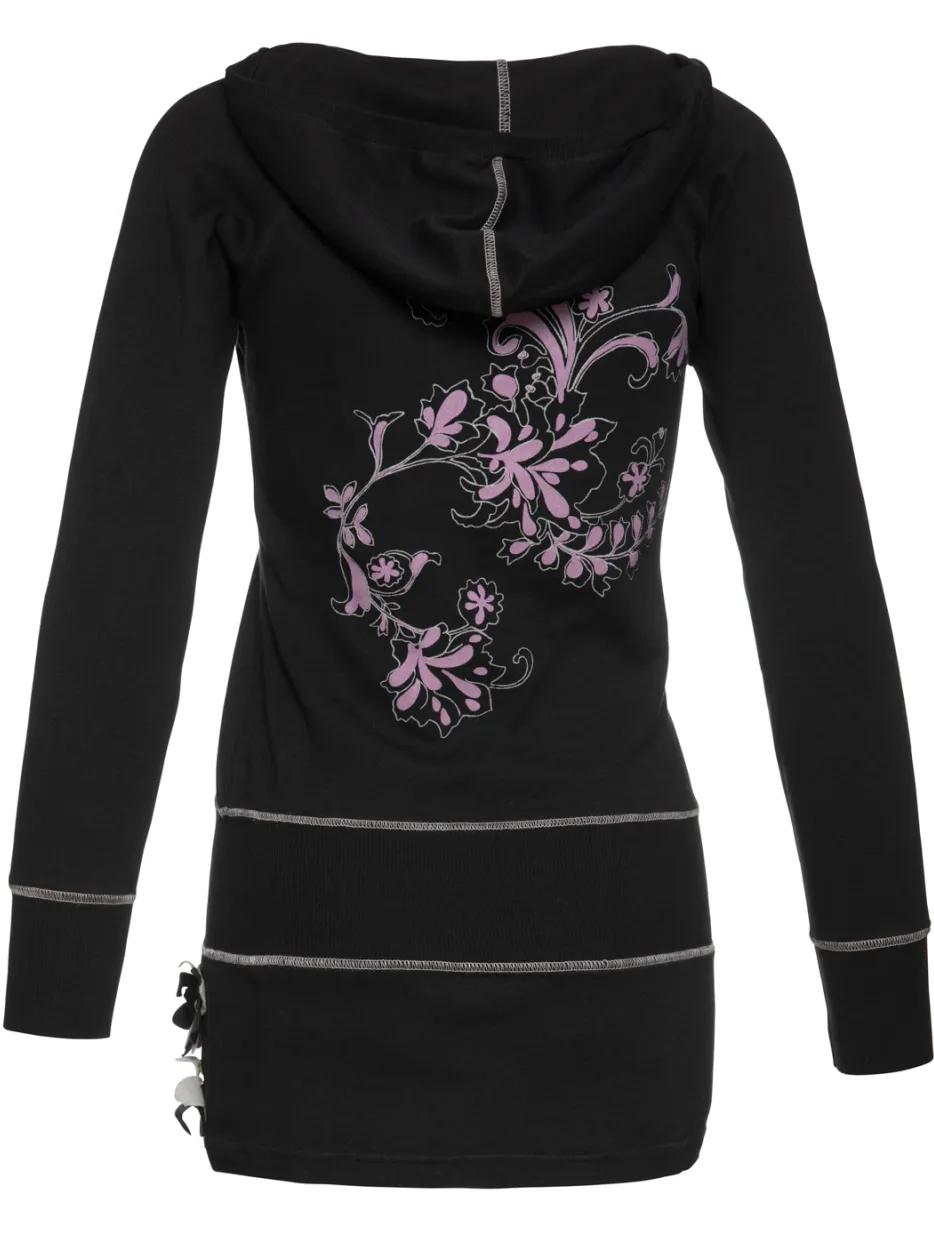 Conquista Zwart tuniek met capuchon en applicatiedetail, foto 2