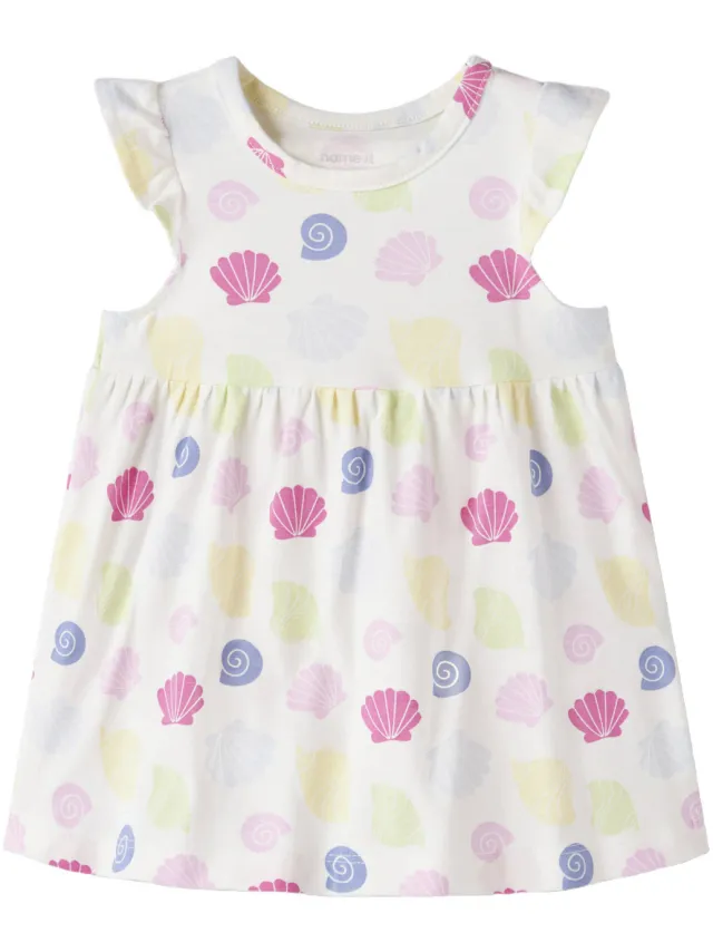 NAME IT korte jurk wit met schelpenprint Wit/roze