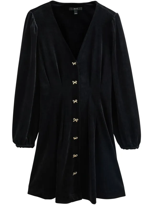 Next Dames - Fluwelen getailleerde mini-jurk met lange mouwen - Zwart Black