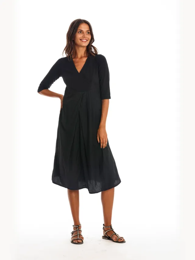 RAVENS VIEW IBIZA dames vegan Midi Jurk City Zwart
