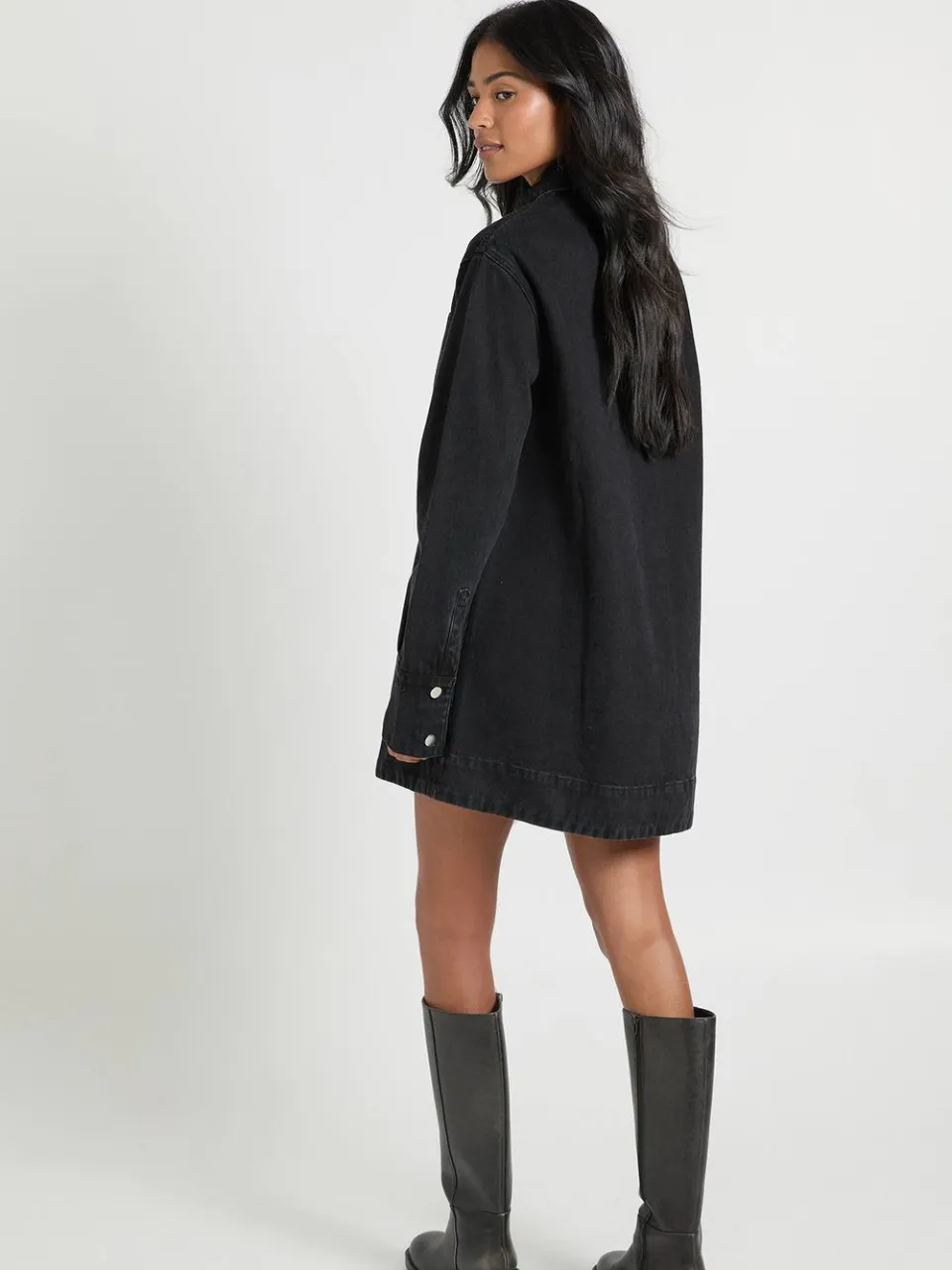 boohoo Dames Hoge denim jurk met lange mouwen, foto 2