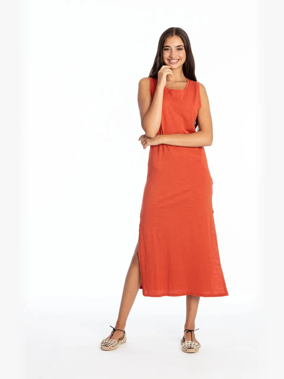 RAVENS VIEW IBIZA dames vegan Maxi Jurk Mia Terracotta Oranje, foto 2