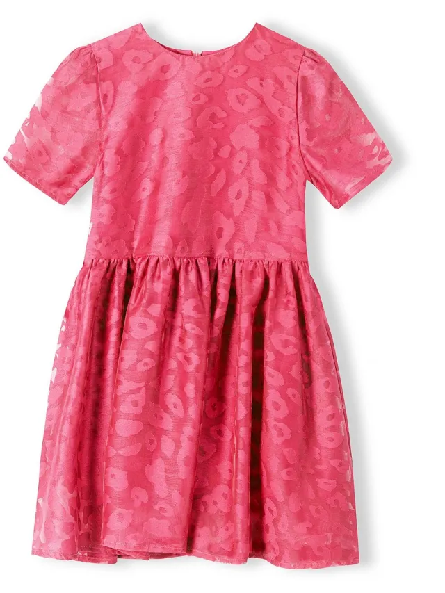 Minoti feestjurk meisjes organza met jacquardpatroon, korte mouwen en wijde rok - roze