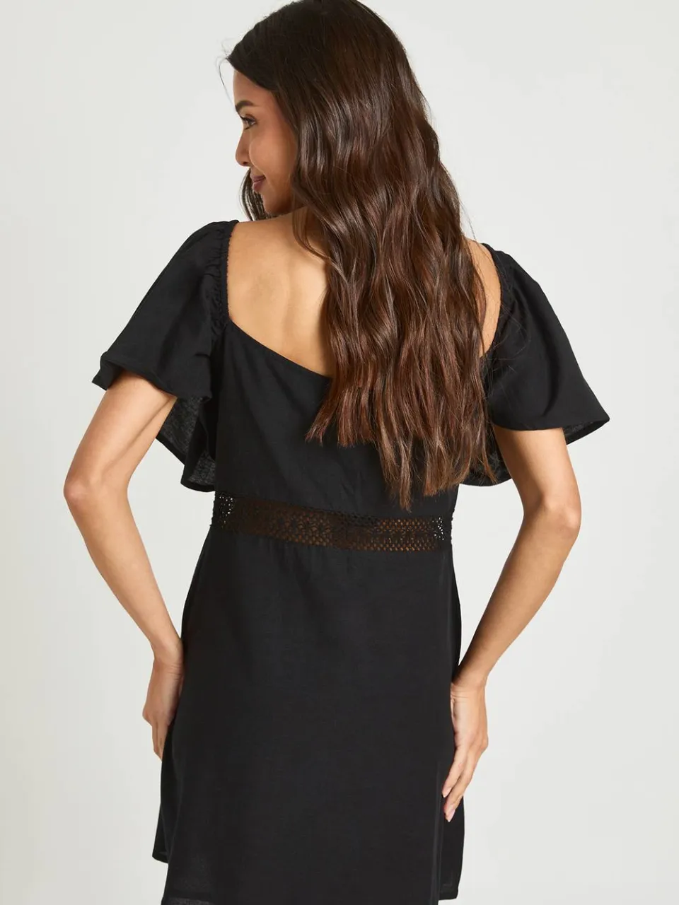 boohoo Dames Mini Jurk Met Haakwerk Detail En Linnen Look zwart, foto 3