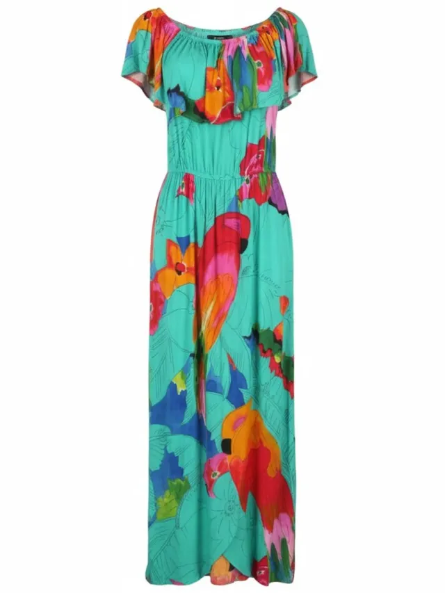 Desigual vest Pahoa damesjurk met bloemenprint en gegolfde halslijn, split midi Meerkleurig