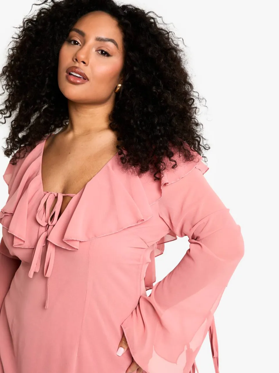 boohoo Dames Plus Geweven Ruchirobijnjurk blush, foto 4