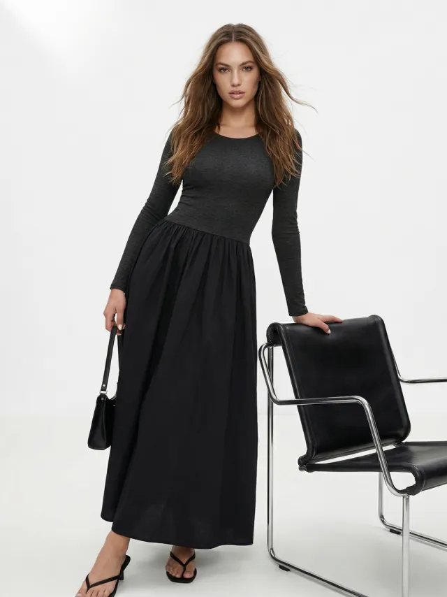 Trendyol TRENDYOLMİLLA Dames Zwart Effen Maxi Lang Skater Jurken