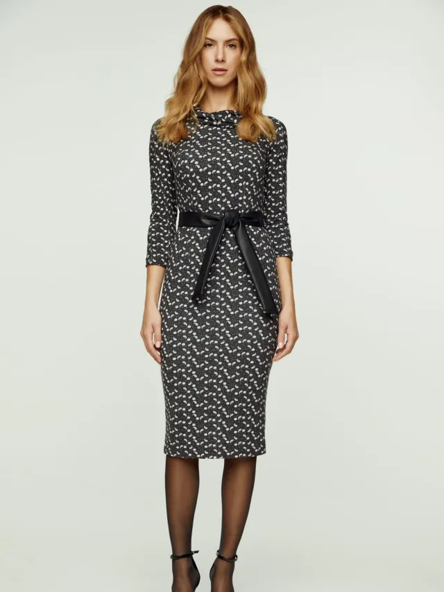 Conquista Jurk met print en riem Donkergrijs