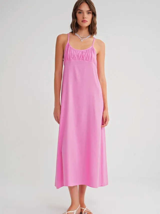 Mixray Gelaagde Maxi Jurk met Gathered Detail Lichtroze