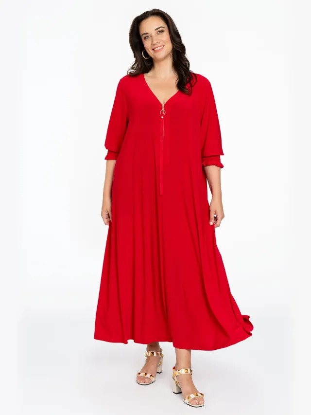 Yoek Jurk swing gesmokte mouw | Rood