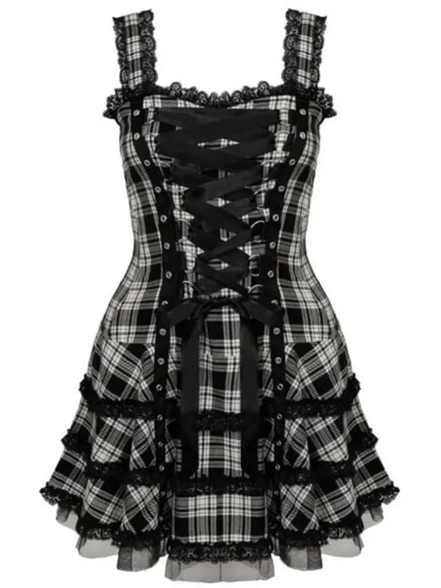 Hell Bunny Harley Dress Dames Mini-jurk - zwart/grijs/wit zwart;grijs;wit