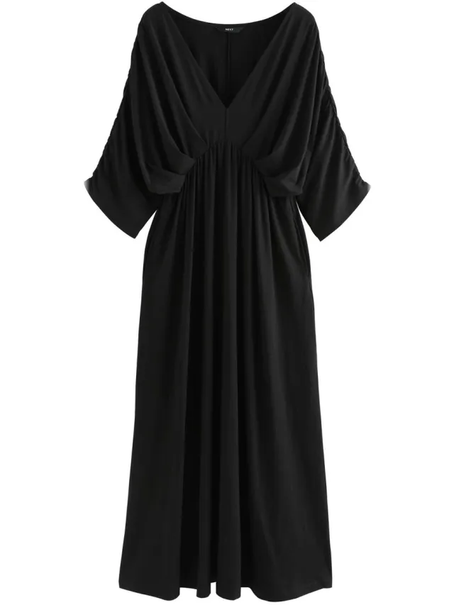 Next Dames - Jersey midi-kaftanjurk - Zwart Black