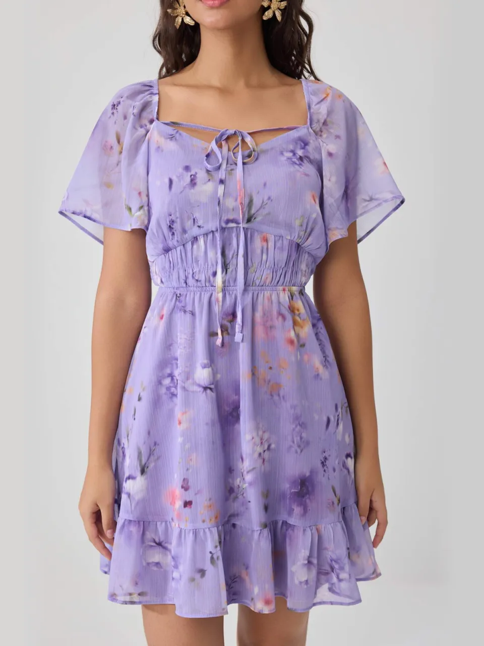 Trendyol TRENDYOLMİLLA Dames Paars Bloemen Kort / Mini Kort A-lijn Jurken, foto 2