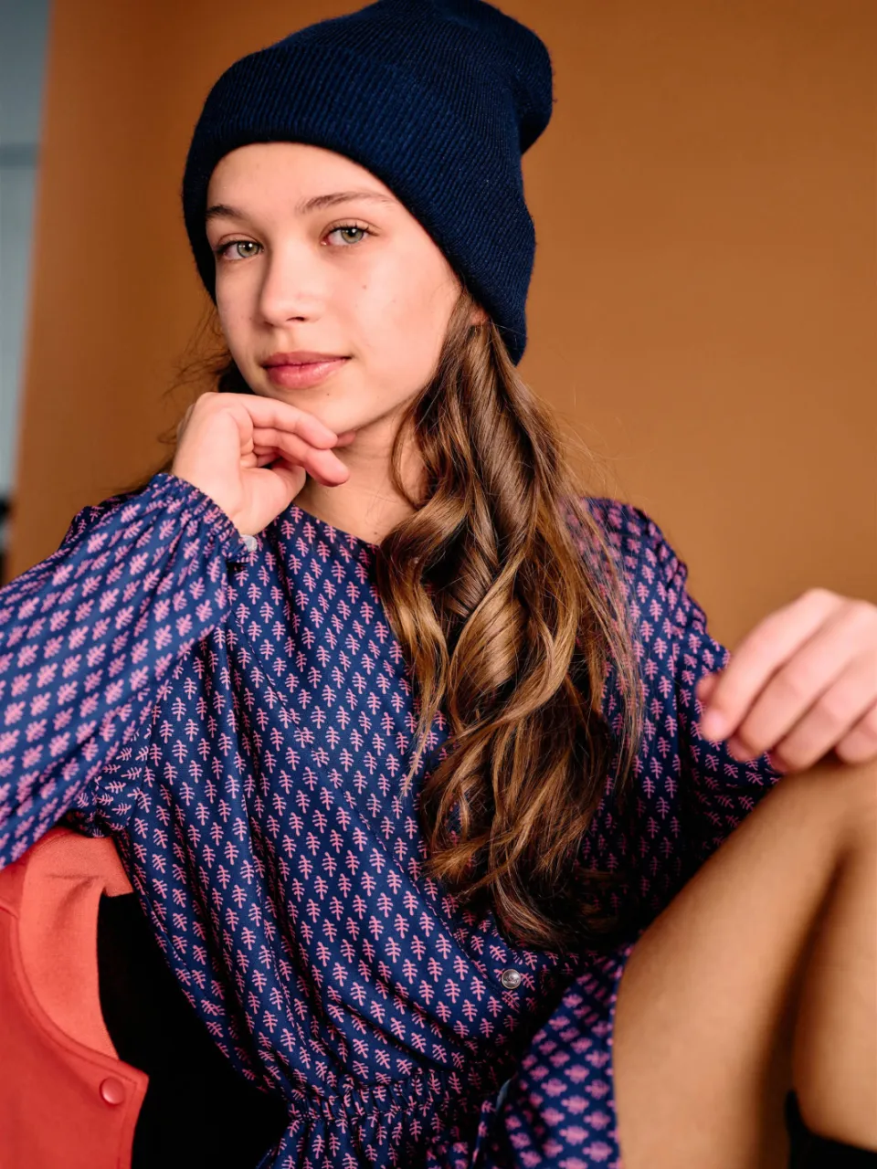 NoBell’ Mayal korte jurk met ruches donkerblauw/donkerrood