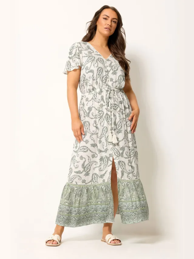 Yours Groene Paisley Jurk Met Randdetail-68 Green