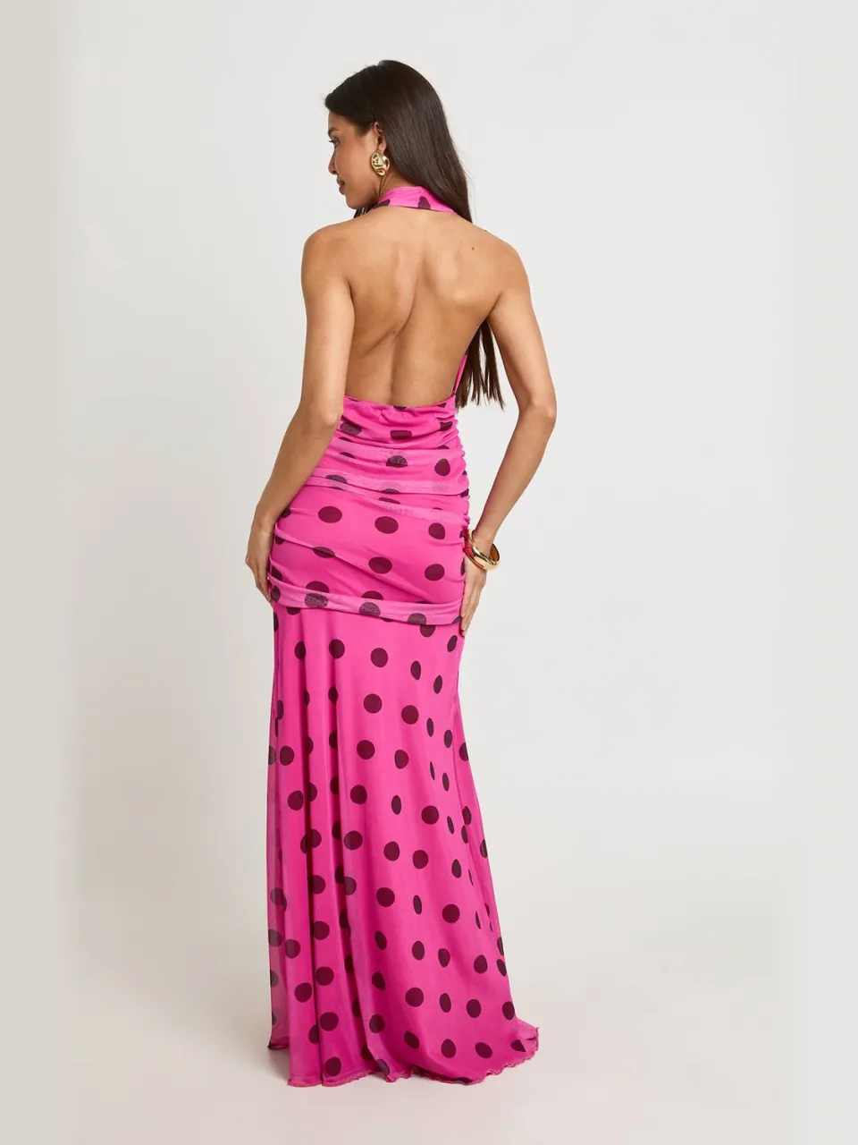 boohoo Dames Maxi-jurk Met Tonale Polkadots En Geplooid Middel roze, foto 2
