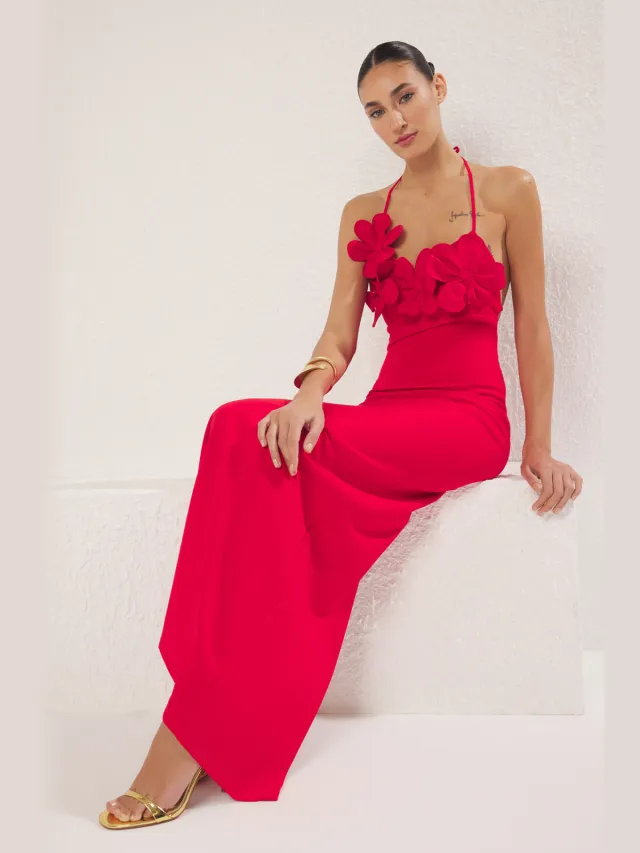 Trendyol TRENDYOLMİLLA Dames Rood Effen Maxi Mouwloos Diploma-uitreiking / Gala Recht Avond & Gala Jurk