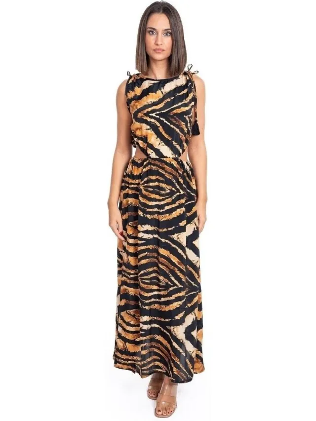 Isla Bonita By Sigris Lange Jurk Isla Bonita By Sigris Lange Midi-Jurk Goud