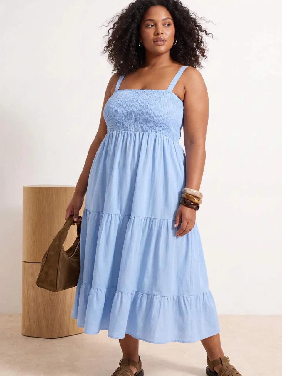 Trendyol Curve Dames Blauw Effen Midi Mouwloos Avond / Dagelijks Skater Grote maten Jurk, foto 2