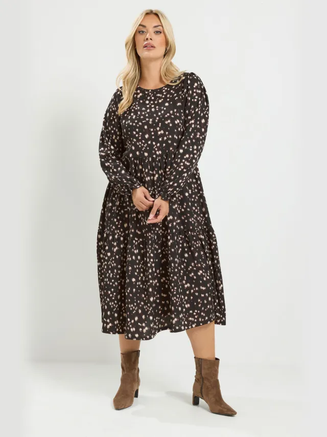 Yours Plus Size Brown Deer Print Maxi Dress-52