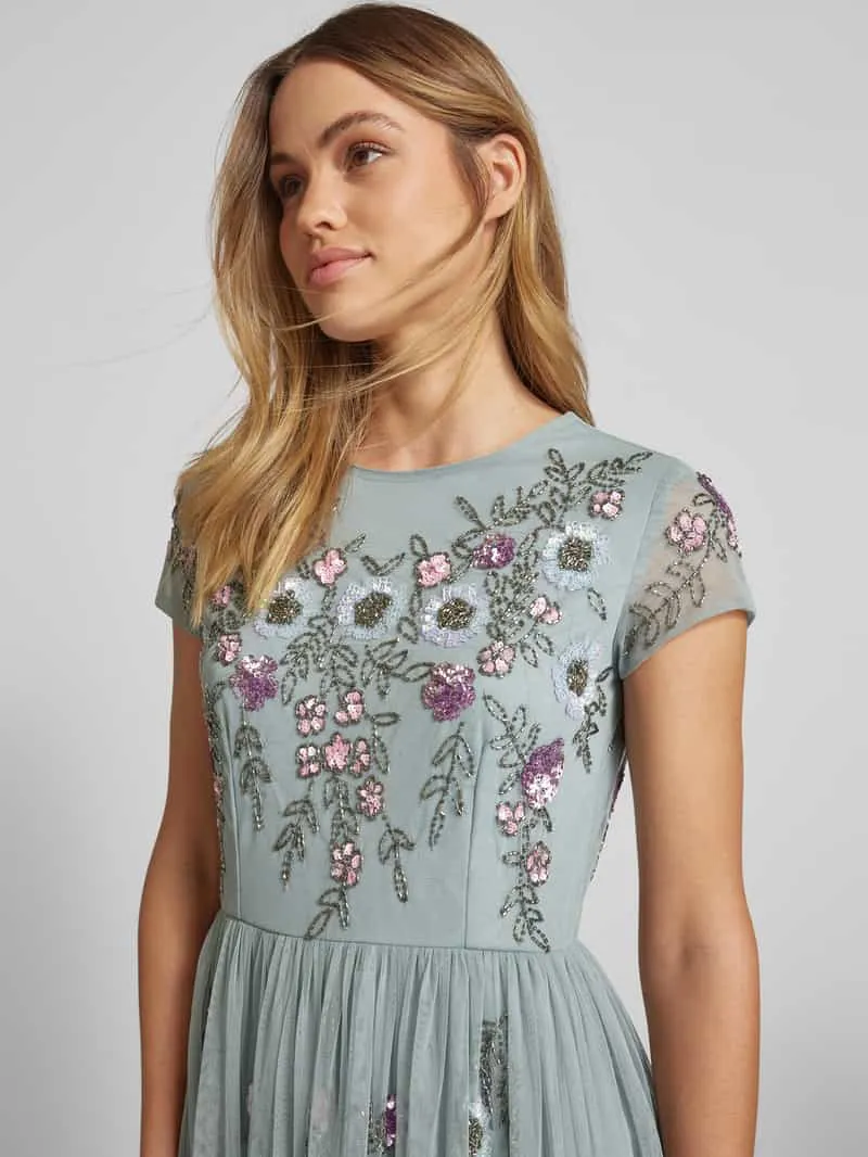 Lace & Beads Knielange cocktailjurk met pailletten middengrijs, foto 4