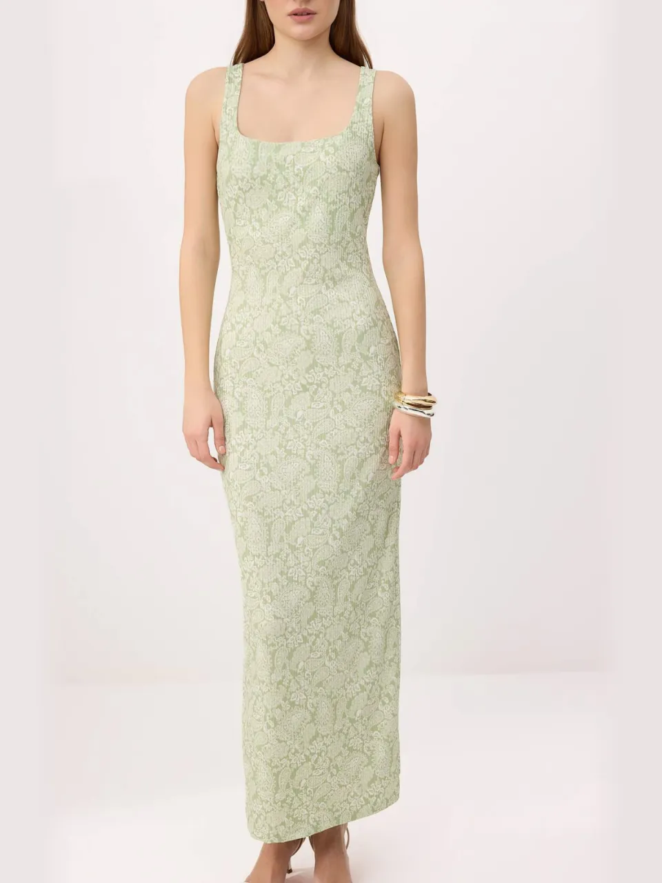 Trendyol TRENDYOLMİLLA Dames Groen Bloemen Midi Mouwloos Recht Jurken