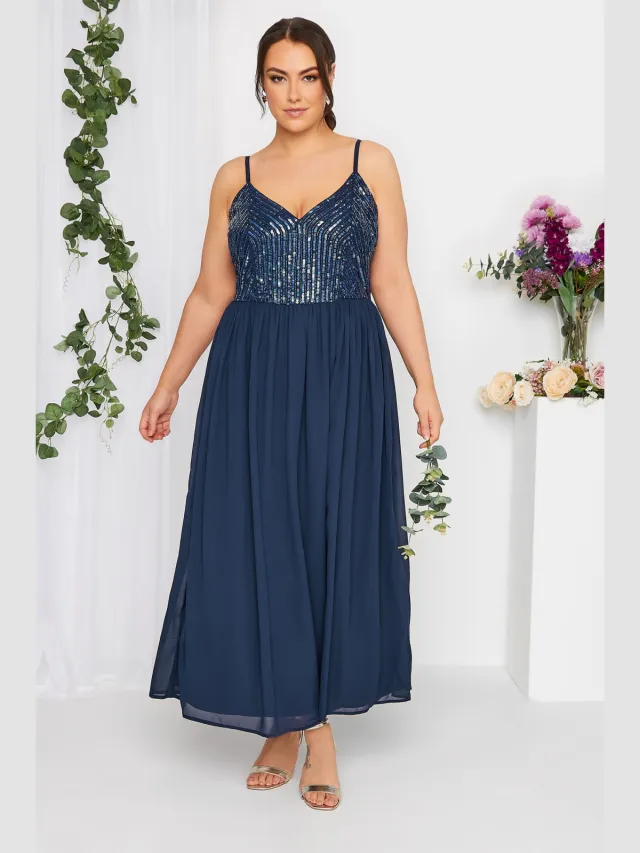 Luxe: Ultimate Embellishment Luxe Mouwloze Maxijurk Met Paillettenversiering In Donkerblauwsize 50 blauw, foto 2