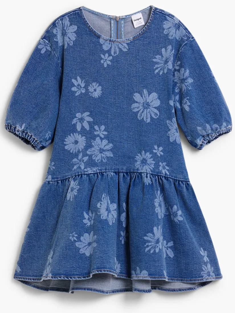 Desigual denim gebloemde A-lijn jurk medium blue denim, foto 2